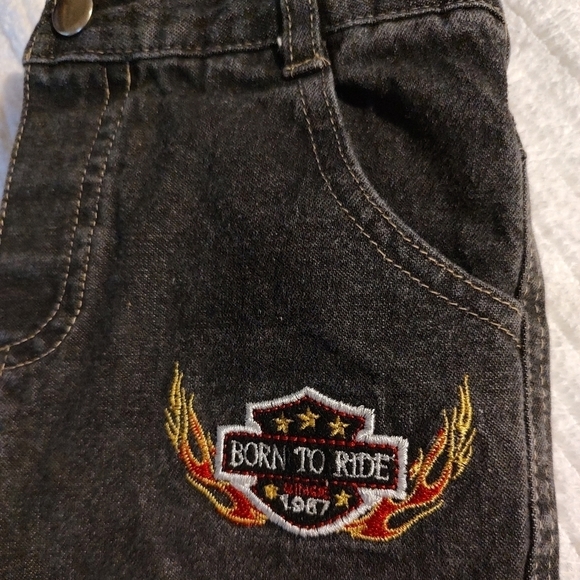 Black Denim Straight Leg Jeans with "Born To Ride" patches Sz.24m - Picture 3 of 4
